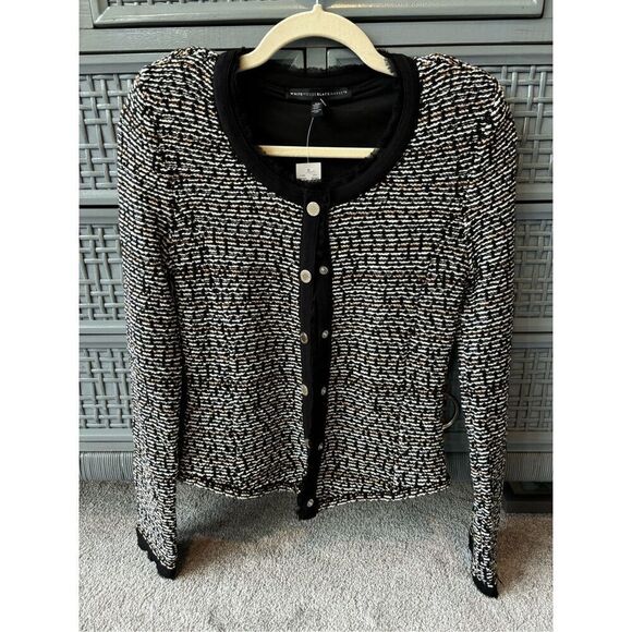 NWT White House Black Market Iconic Sweater Jacket Black White Tan, $130 - Picture 4 of 7
